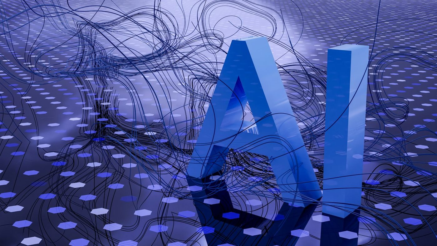Abstract digital visualization suggesting AI systems and data flowing through connected technology